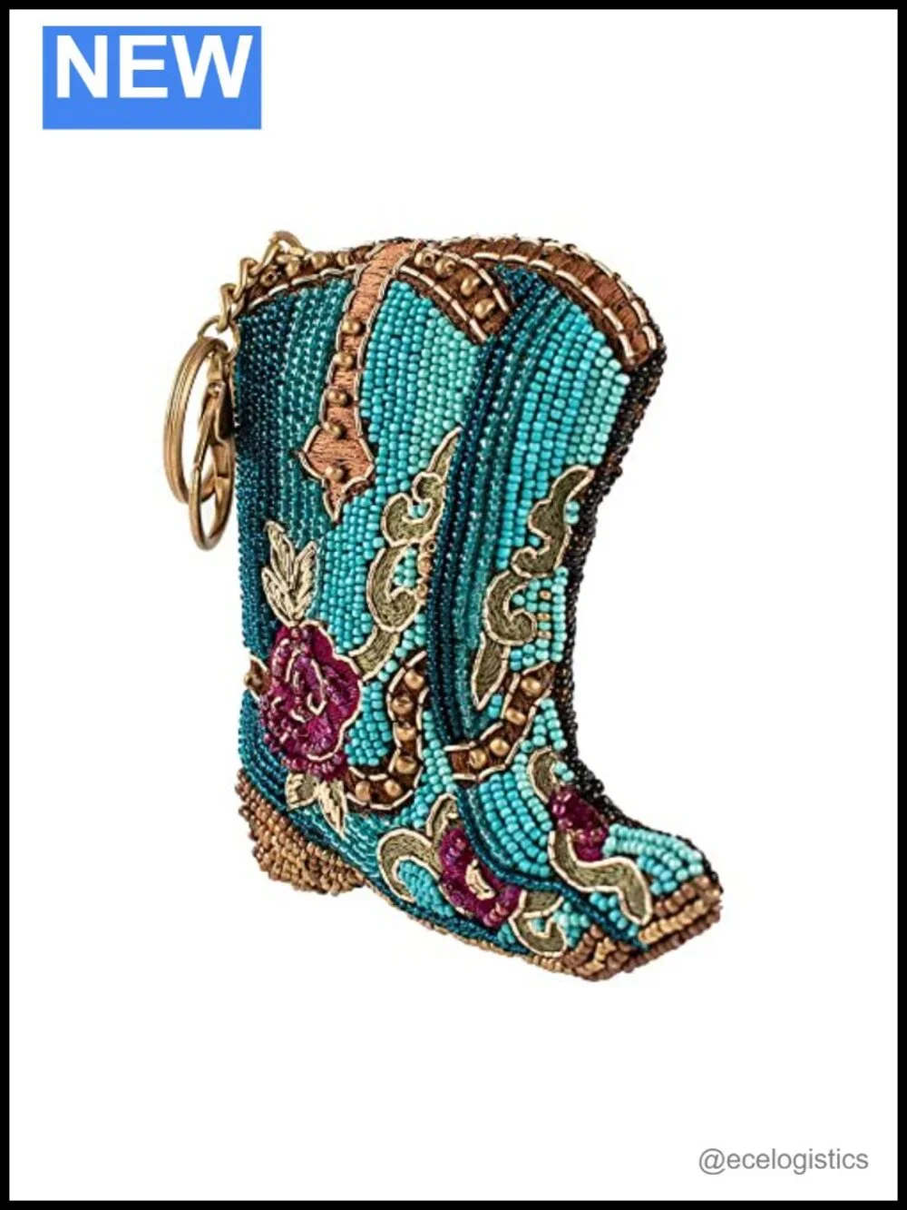 Handcrafted Beaded Coin Purse with Key Ring - Magnet Closure